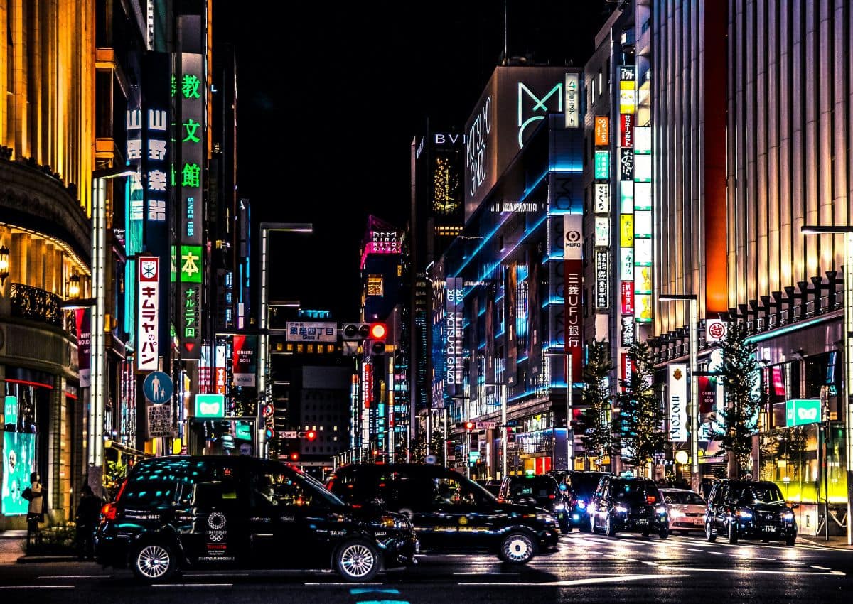 Abendansicht des Ginza-Viertels, Tokio, Japan
