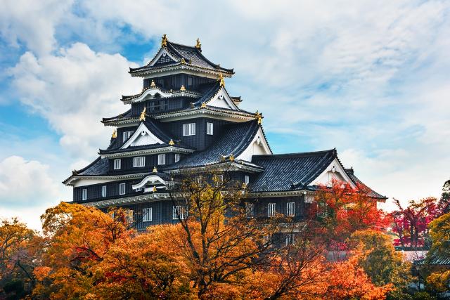 Schloss Okayama im Herbst 