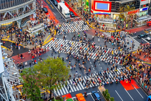 Das legendäre Shibuya Crossing, Tokio 