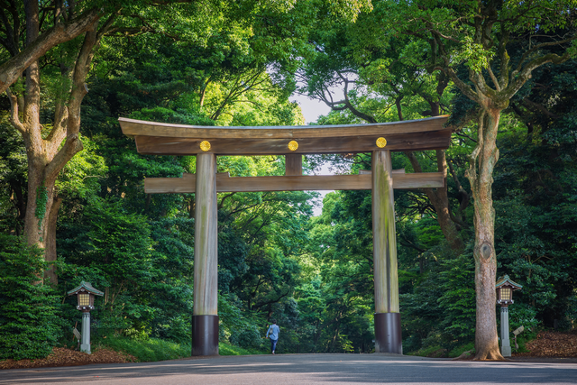 Das riesige Torii-Tor des Meiji-Schreins in Tokio