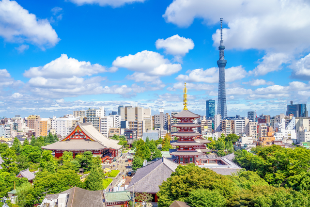 Der Sensoji-Tempel mit Tokyo Skytree im Hintergrund, Asakusa