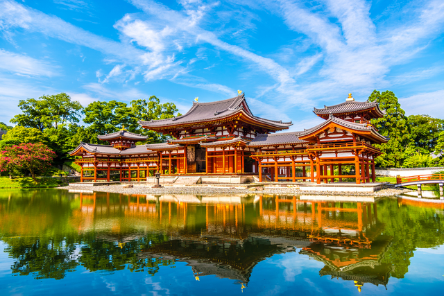 Der Byodoin-Tempel auf der anderen Seite des Sees, Uji